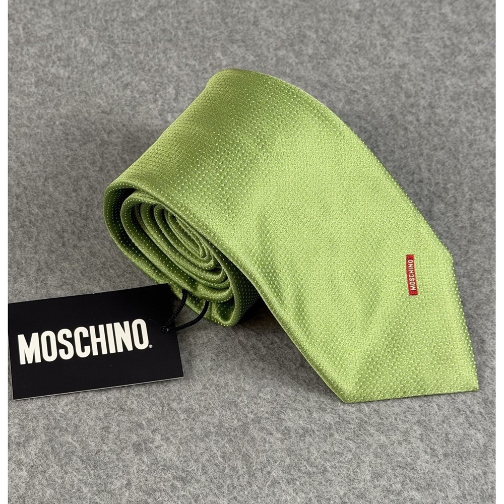 Moschino Green Micro Dot Silk Tie Italy Made Red Logo Mens Necktie NWT 58x3.25"